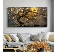 Abstract Golden Trees And The Moon Art Print Posters Canvas Painting Luxury Gold Tree Landscape Home Decor 70x140cm frame
