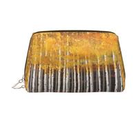 Abstract Golden Trees Print Makeup Bag, Cosmetic Bag,Women Pu Leather Cosmetic Bags with Wrist Strap Travel Toiletry Pouch Makeup Bag