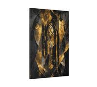 Abstract Gothic Window Gold And Black Canvas Print - Decor for Living Room, Large Wall 24×36 inch (60×90 cm) - Vertical / 1.25 inch (3 cm)
