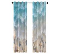 Abstract Gradient Blackout Curtains for Bedroom Living Room, Beach Teal Water Ripple Starfish Shell 84 In Long Thermal Insulated Room Darkening Drapes Grommet Window Treatments, 42 x 84 In