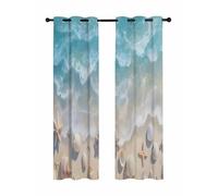 Abstract Gradient Blackout Curtains for Bedroom Living Room, Beach Teal Water Ripple Starfish Shell 84 In Long Thermal Insulated Room Darkening Drapes Grommet Window Treatments, 52 x 84 In