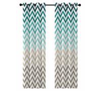 Abstract Gradient Blackout Curtains for Bedroom Living Room, Stripes Teal Brown Ombre Chevron Wave 84 In Long Thermal Insulated Room Darkening Drapes Grommet Window Treatments, 42 x 84 In