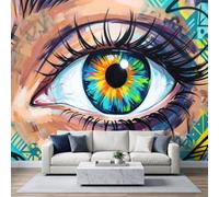 Abstract Graffiti 3D Effect Photo Mural 350W x 256H cm, Premium Pop Art Surrealism Eye Non-Woven Mural Wallpaper for Lounge Playroom Bedroom Nursery - Panoramic Multicolour Ombre Wall Art Decoration