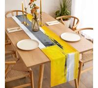 Abstract Graffiti Art Table Runner 13x36 inch Gary Yellow Color Stitching Cotton Linen Dining Table Runner Ideal for Dresser Kitchen Coffee Tables - Machine Washable