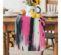 Abstract Graffiti Art Table Runner 14x72 Inches Long Black Pink Splash Impressionist Cotton Linen Table Runner Burlap Style for Dinner Table Party Decor Tabletop Decorations