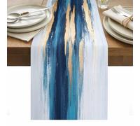 Abstract Graffiti Art Table Runner 18 x 72 Inch, Blue Gold Blend Design Washable Cotton Linen Dining Table Runner Tabletop Decorations for Restaurant Home Kitchen Party
