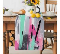 Abstract Graffiti Art Table Runner 18x72 Inches Long Pink Black Green Splash Impressionist Cotton Linen Table Runner Burlap Style for Dinner Table Party Decor Tabletop Decorations
