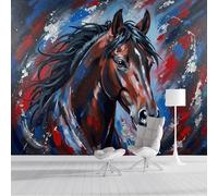 Abstract Graffiti Black Horse Wallpaper Mural Hand-Drawn Animal Photo Wallpaper Nature 3D Wall Mural 400X280Cm Red And Blue Art Print Decoration Poster Picture For Living Room Bedroom Tv Backdrop