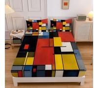 Abstract Graffiti Double Fitted Sheet, 3D Stripes Geometric Fitted Sheet Double Bed,Deep Pocket 12 inch (30 cm), Soft Microfibre Fabric, Shrinkage and Fade Resistant 135x190cm Bedding