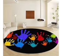 Abstract Graffiti Handprints Large Round Rugs Diameter 120 cm, Multicolor Non-Slip Non-Shedding Area Rug - Machine Washable Soft Short Pile Circle Carpet for Living Room Bedroom Decor