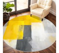 Abstract Graffiti Round Rugs for Dining Table, Geometric Color Blocks Rug 240cm, Gray and Yellow Circle Rug, Washable Round Area Rugs for Living Room Bedroom Under the Sofa
