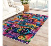 Abstract Graffiti Rugs for Living Room, Square Rugs 240 x 240 cm, Machine Washable Rug, Colorful Cartoon Patchwork Design Area Rug Bedroom Decor, Non Slip Low Pile Soft Floor Carpet
