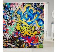 Abstract Graffiti Shower Curtains,Colorful Hip Hop Painting Bath Curtain,Modern Cool Hand Draw Waterproof Fabric Curtain with Hooks Bathroom Decor,72Wx72L inch