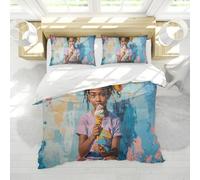 Abstract Graffiti Style Quilt Cover Cute Little Girl Holding Ice Cream Design 3 Piece Bedding Set Ultra Soft Comfortable Duvet Cover Single