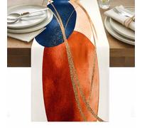 Abstract Graffiti Table Runner 13 x 108 Inch, Vintage Art Orange Blue Gold Lines Washable Cotton Linen Dining Table Runner Tabletop Decorations for Restaurant Home Kitchen Party