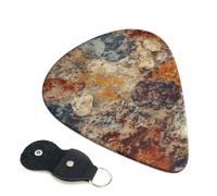 Abstract Granite Guitar Picks 6 Pcs, 0.96mm Thickness Celluloid Plectrum with Leather Picks Holder, Personalized Guitar Pick for Bass Electric Acoustic Guitars Lovers Gift