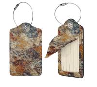 Abstract Granite Luggage Tag for Suitcase PU Leather Suitcase Tag with Stainless Steel Loop and Address Card Baggage Tags Cute Bag Name Travel Tags ID Labels for Women Men 4 PCS