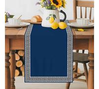 Abstract Greek Inspired Key Texture Table Runner 70 Inches Long,Table Runners Kitchen Dining Tables Decoration for Home Party, Geometric Twist Line on Dark Blue Tables Runner Wedding Dresser Scarf