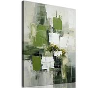 Abstract Green and White Canvas Wall Art - Sage and Emerald Color Block Prints - Minimalist Geometric Poster Picture - 16x24in No Frame