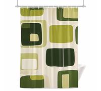 Abstract Green Block Shower Curtain for Bathroom, Dark Green Square Modern Art Waterproof Cloth Fabric Bathroom Accessories Set with 12 Rust Proof Plastic Hooks, 36” x 78”
