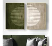 Abstract Green Canvas Wall Art Neutral Painting Green and Beige Abstract Wall Art Dark Green Painting Geometric Abstract Poster Print for Living Room 16x24inch (Set of 2) Frameless