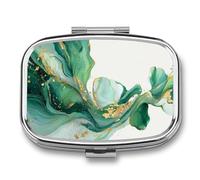 Abstract Green Floral with Gold Dust Pill Box 2 Compartment Portable Medicine Pill Case Travel Pill Organizer for Pocket Purse