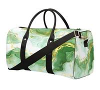 Abstract Green Gold Marble Print Sports Tote Gym Bag for Men & Women, Water Resistant Foldable Travel Duffel Bag, Lightweight Carry-On Weekender Overnight Bag for Workout Hospital