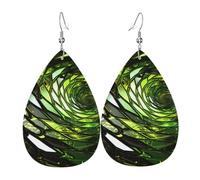 Abstract Green Snake Leather Earrings for Women Teardrop Earrings Lightweight Dangle Drop Earrings Cute Jewelry Gift