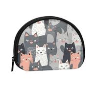 Abstract Green Snake Mini Coin Purse Pouch Change Holder, Shell Shape Zip Around Wallet,Credit Card Holder for Women, Cute Funny Grey Cats Pattern, One Size, Classic