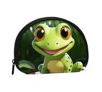 Abstract Green Snake Mini Coin Purse Pouch Change Holder, Shell Shape Zip Around Wallet,Credit Card Holder for Women, Cute Frog, One Size, Classic