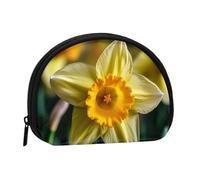 Abstract Green Snake Mini Coin Purse Pouch Change Holder, Shell Shape Zip Around Wallet,Credit Card Holder for Women, Daffodil Flower, One Size, Classic