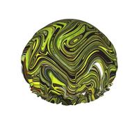 Abstract Green Snake Printed Hair Cover, Dual Layer Bathing Cap For Thick Hair, Reusable Headgear For Women