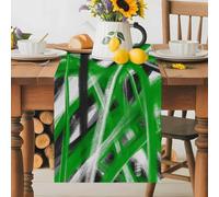 Abstract Green Waves Table Runner 13x70 Inches Long Modern Minimalist Green Black White Crossed Lines Cotton Linen Table Runner Burlap Style for Dinner Table Party Decor Tabletop Decorations