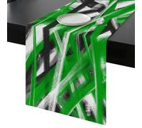 Abstract Green Waves Table Runner 60 Inches Long, Minimalist Green Black White Crossed Lines Washable Table Runners Heat-Insulation Kitchen Dining Table Decorations for Home Party Decor, 13"x60"