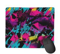Abstract Grunge Elements Mouse Pad,Neon Color Patterns Square Waterproof Mouse Mat,Non-Slip Rubber Base Durable Stitched Edges Computer Mousepad for Gaming Home Office Wireless Mouse 11.8" x 9.8"