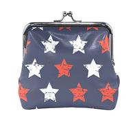 Abstract Grunge Red White Stars on Navy Blue American Flag Women Leather Mini Buckle Coin Purse, Clasp Kiss Lock Closure Card Key Change Wallet for Women Girls Men Girl