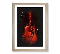 Abstract Guitar Paint Splash Framed Print | A2 Oak Framed Wall Art | Ready to Hang | Abstract Music Picture | Living Room Bedroom Lounge Office