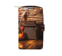 Abstract Guitar Wallet Multifunctional Leather Wallets for Men Compact Long Wallet Credit Card Holder Passport Bag