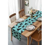 Abstract Halloween Crow Table Runner 90 Inches Long, Retro Animal on Green Washable Table Runners Heat-Insulation Kitchen Dining Table Decorations for Home Party Decor 13x90in