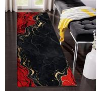 Abstract Hallway Rug 120x360cm Black and Red Luxury Marble Carpet Stylish Modern Grey Textured Washable Rugs for Living Room Bedroom Kitchen Apartment Office Carpets