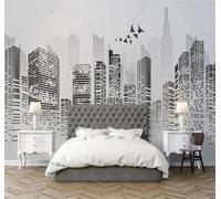 Abstract Hand Drawn Black and White City Architecture Flying Birds 3D Wallpaper Luxury Home Dining Decor Paste Sofa Living Room The Wall for Bedroom Mural-300cm×210cm