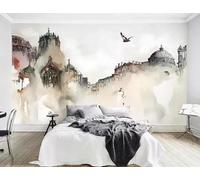 Abstract Hand Drawn City Architecture Flying Birds 3D Wallpaper Luxury Silk Study Dining Feature Sofa Grey Bedroom Living Room Tv Decorative Wall-400cm×280cm