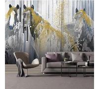 Abstract Hand Drawn Line Gold Doodle Horse 3D Wallpaper Easy Install Feature Office Living Room Sofa Bedroom TV Background Wall Decoration-200cm×140cm