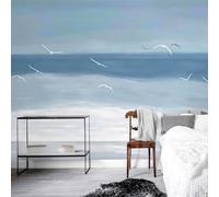 Abstract Hand Drawn Sky Sea Flying Birds 3D Wallpaper Premium Textured Silk Study Dining Living Room Bedroom Sofa TV Wall Easy Install-400cm×280cm
