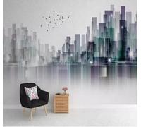Abstract Hand Drawn Urban Architecture Flying Birds Art 3D Wallpaper Premium Textured Silk Study Dining Living Room Bedroom Sofa TV Wall Easy Install-200cm×140cm