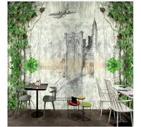 Abstract Hand Painted City Building Green Leaves and Vines 3D Wallpaper Premium Textured Silk Study Dining Living Room Bedroom Sofa TV Wall Easy Install-400cm×280cm