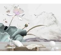 Abstract Hand Painted Lotus Lotus Leaves Flying Birds 3D Wallpaper Luxury Silk Study Dining Feature Sofa Grey Bedroom Living Room Tv Decorative Wall-150cm×105cm