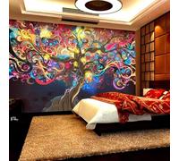 Abstract Hand Painted Three Dimensiona Colourful Tree Graffiti 3D Wallpaper Premium Textured Silk Study Dining Living Room Bedroom Sofa TV Wall Easy Install-150cm×105cm