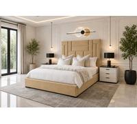 Abstract Haven Ottoman Gas Lift Storage Bed With Headboard Beige
