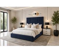 Abstract Haven Ottoman Gas Lift Storage Bed With Headboard Blue